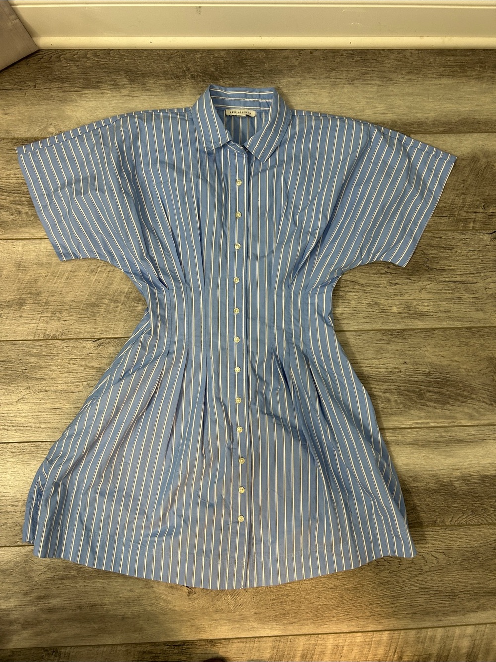 Free Assembly Blue & White Striped Button-Up Shirt Dress